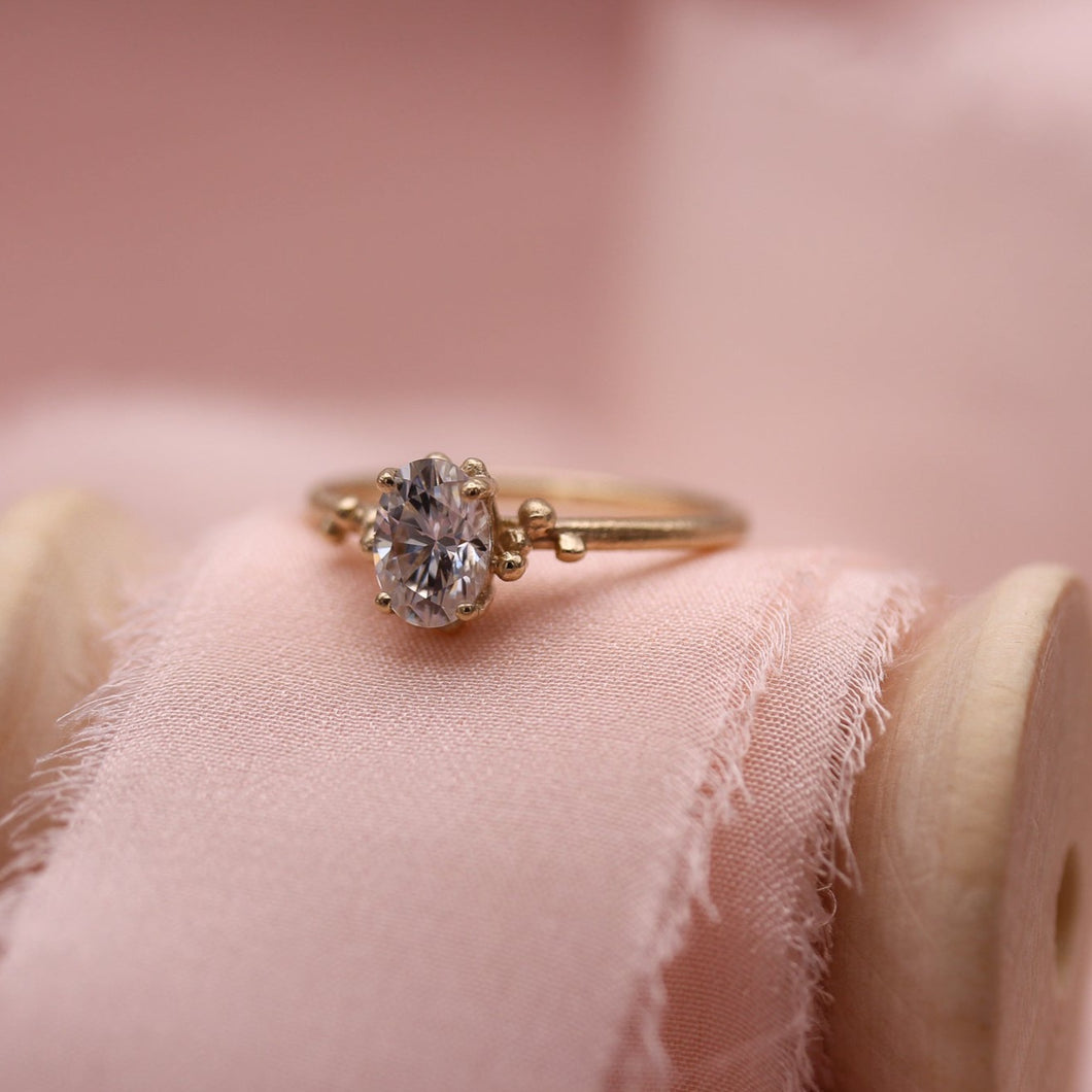 Oval Solitaire Diamond Granulated Ring