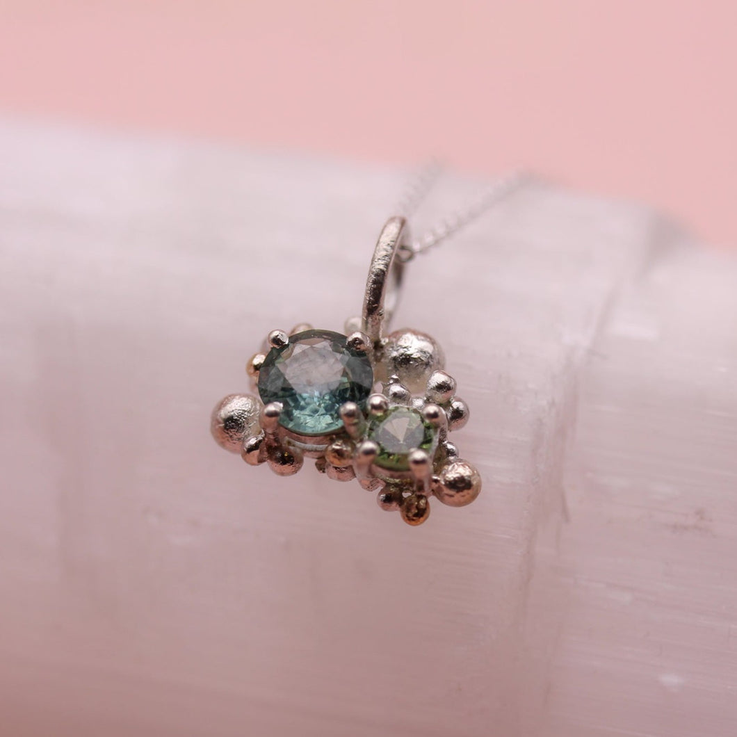 Aquamarine & Tsavorite Granulated Pendant