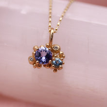 Load image into Gallery viewer, Tanzanite, Aquamarine &amp; Diamond Granulated Pendant
