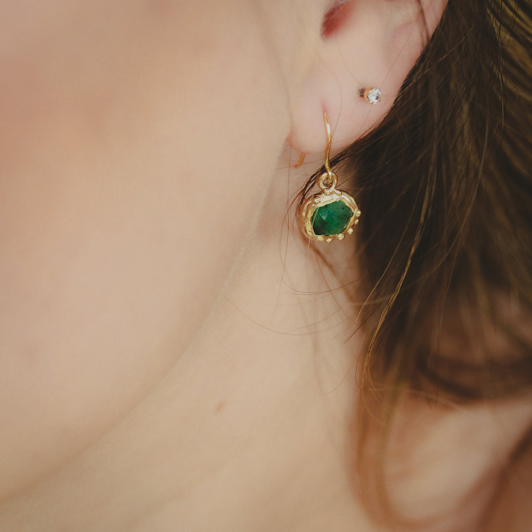 Asymmetrical Emerald Granulated Earrings